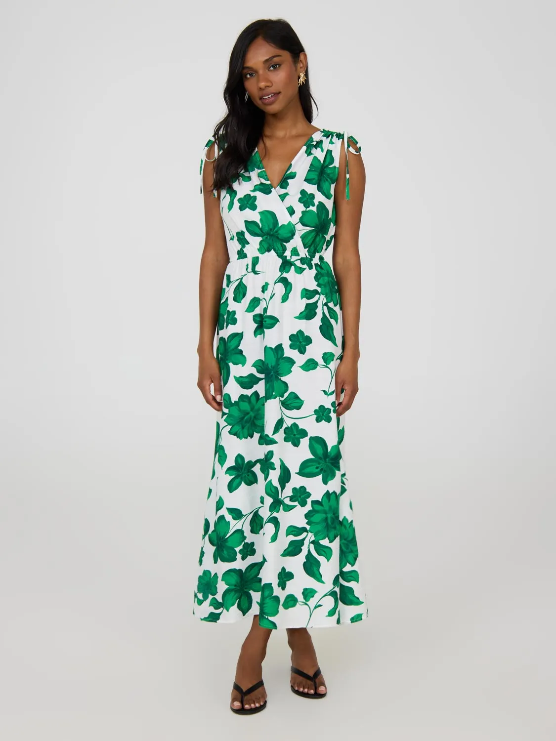 Opera Hall Floral Sleeveless Crossover Midi Dress