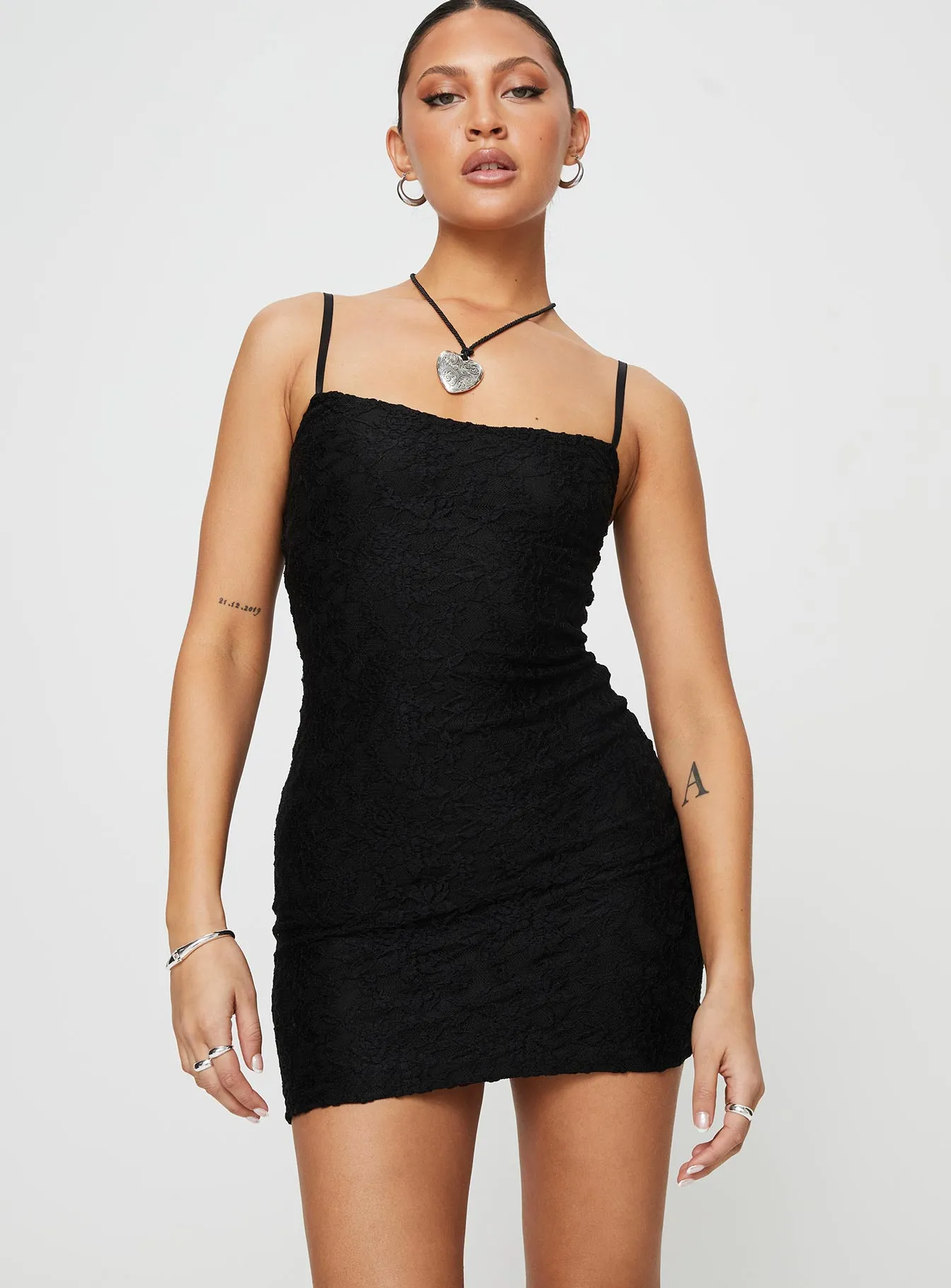 Darvit Lace Mini Dress Black Glow Rush