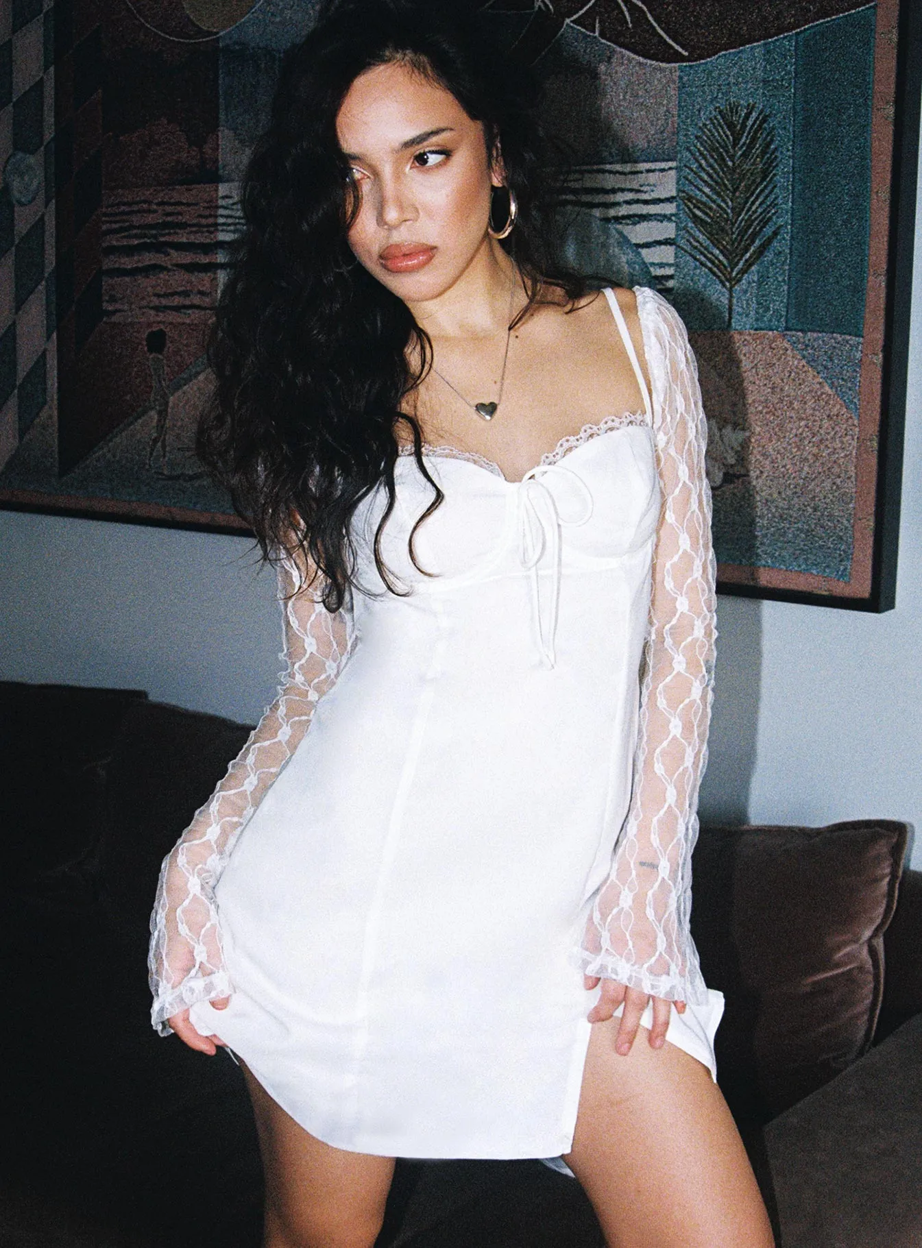 Ashwood Lace Sleeve Mini Dress White Petite elegant design Urban Beat