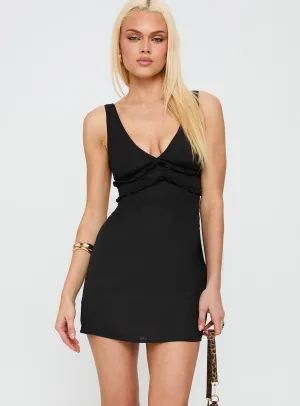 Summer Fashion Night Pop New Moon Frill Mini Dress Black