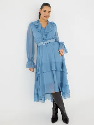 High-Low Ruffle Maxi Dress London Girl