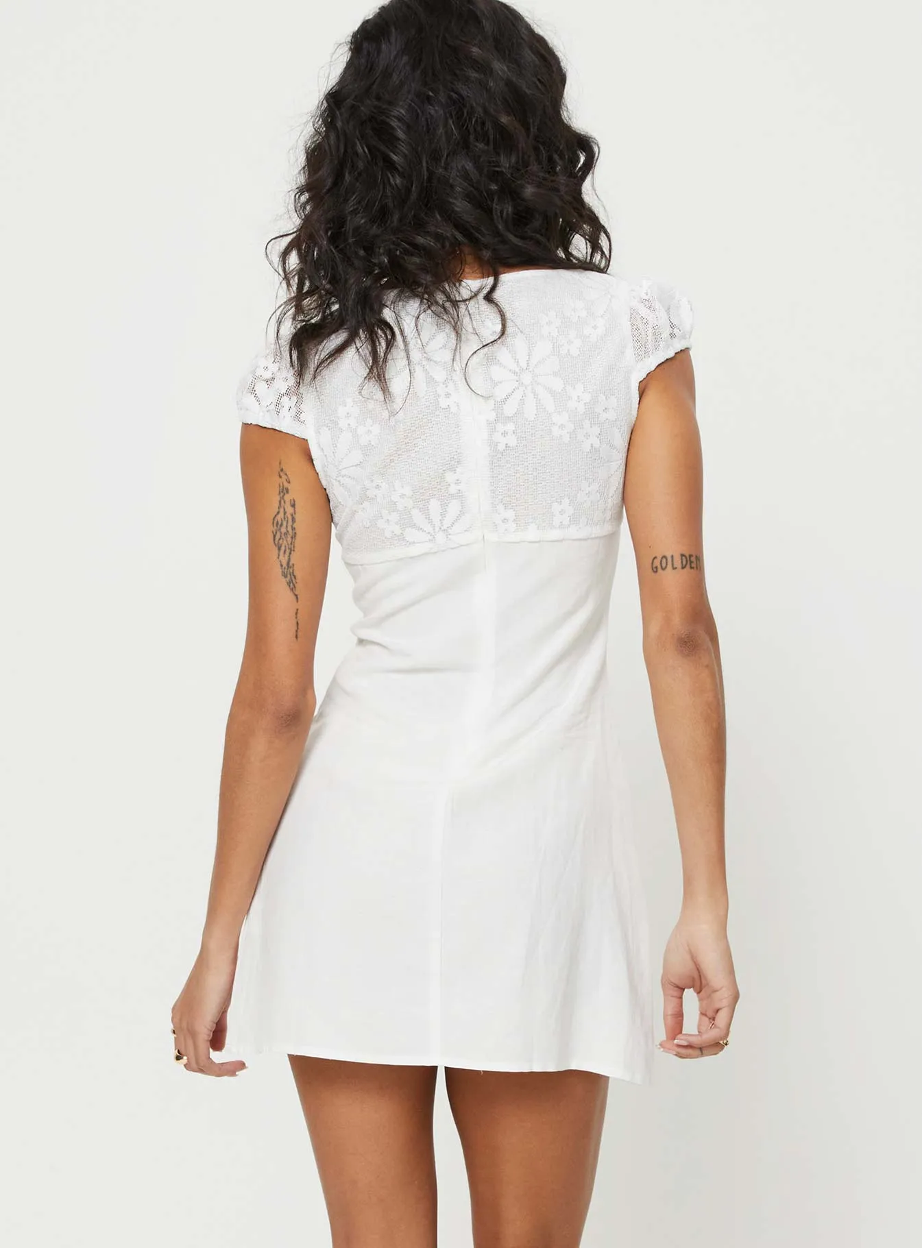 Keyhole Neckline Style Amerie Cap Sleeve Mini Dress White