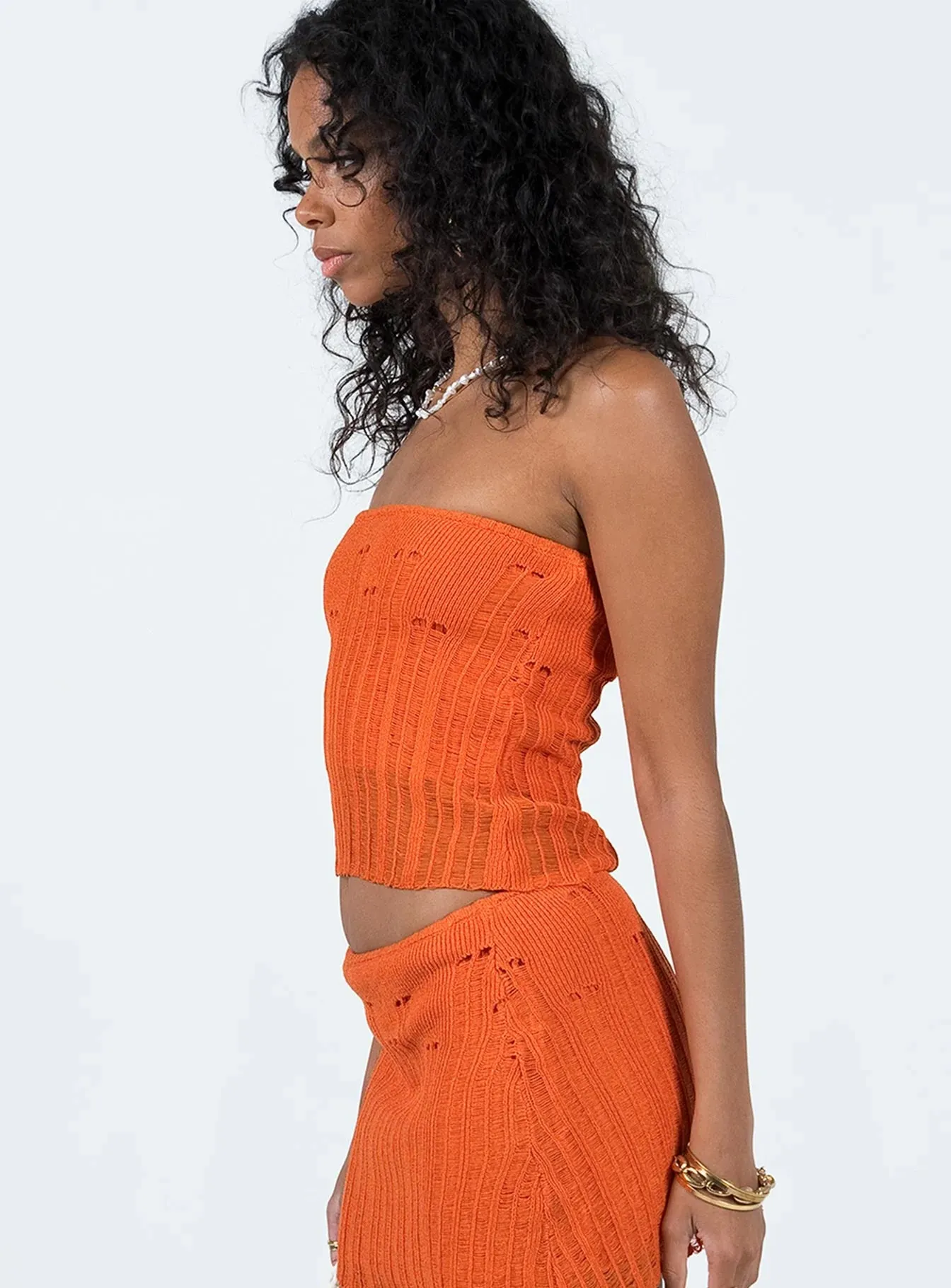 Hendon Tube Top Orange Layered Neckline Details Layered Shoulder