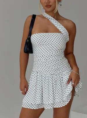 Comfy Design Edge Star Escapades One Shoulder Mini Dress White / Black Polka