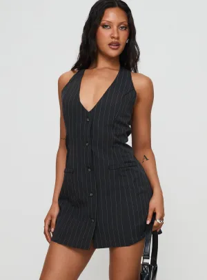 Gathered Waist Technique Moisture Management Fenny Mini Dress Pinstripe