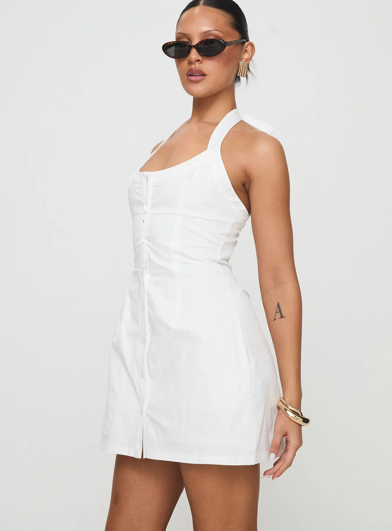 Eco Friendly Dye Mallorie Halter Mini Dress White
