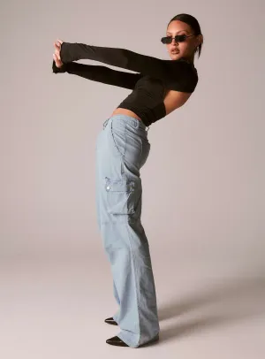 Light Wear Natural Style Paige Mid Rise Cargo Jean Light Wash