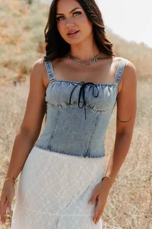 Fast Lane Living Denim Bustier Top (Denim) Quick Recovery Fabric Comfort Improvement