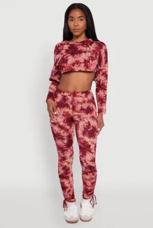 High Waisted Tie Dye Fleece Leggings with Drawstring Side Postpartum Fit Ultra Light Unisex Style Daily Routine