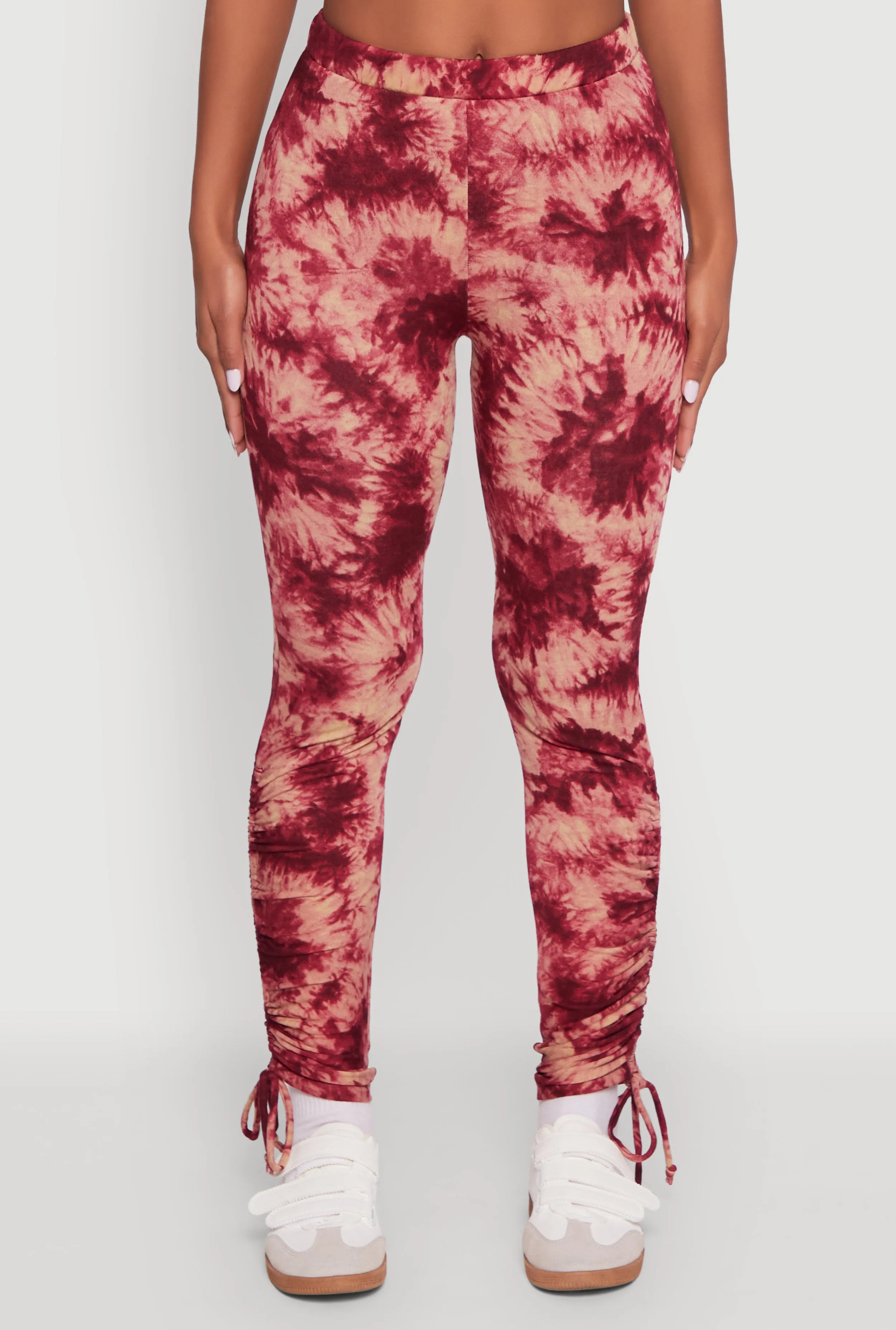 High Waisted Tie Dye Fleece Leggings with Drawstring Side Fitness Lover Durable Stitch Ultra Shape