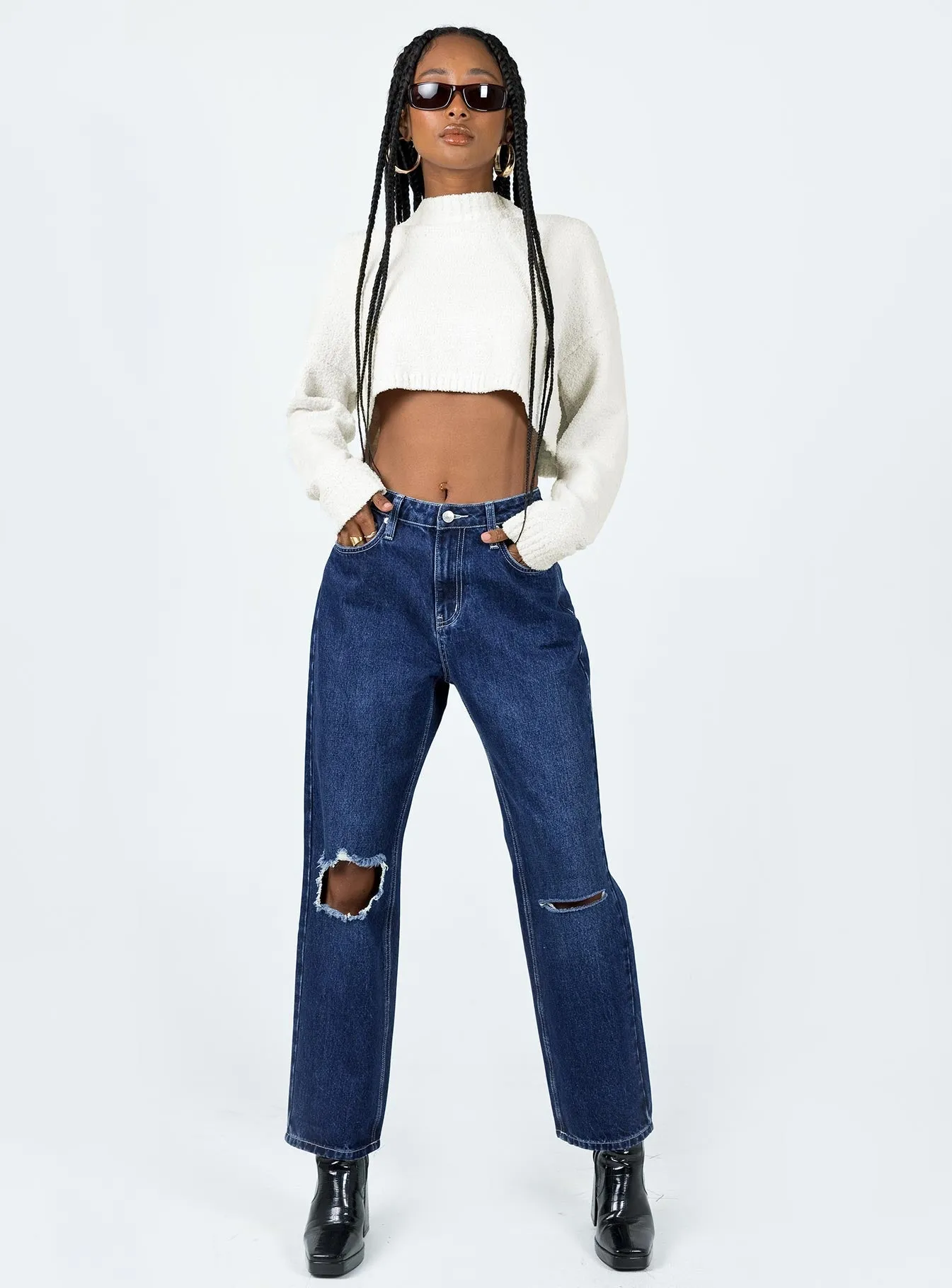 Daily Go Premium Cotton Blend Fairmount High Rise Straight Leg Jean Dark Wash Denim