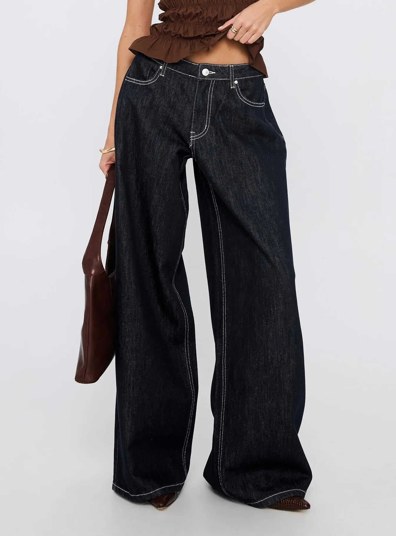 Lierre Low Rise Wide Leg Jeans Dark Blue Wash Slim Silhouette
