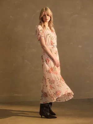 Inner Glow Printed V-Neck Pleated Midi Dress
