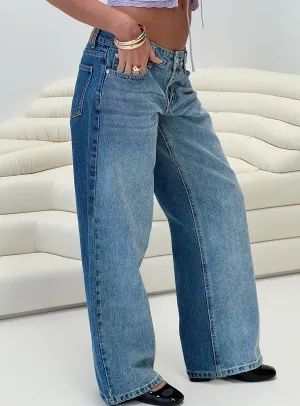 Ferris Two-toned Mid Rise Straight Leg Jeans Blue Wash Denim Minimal Outfit