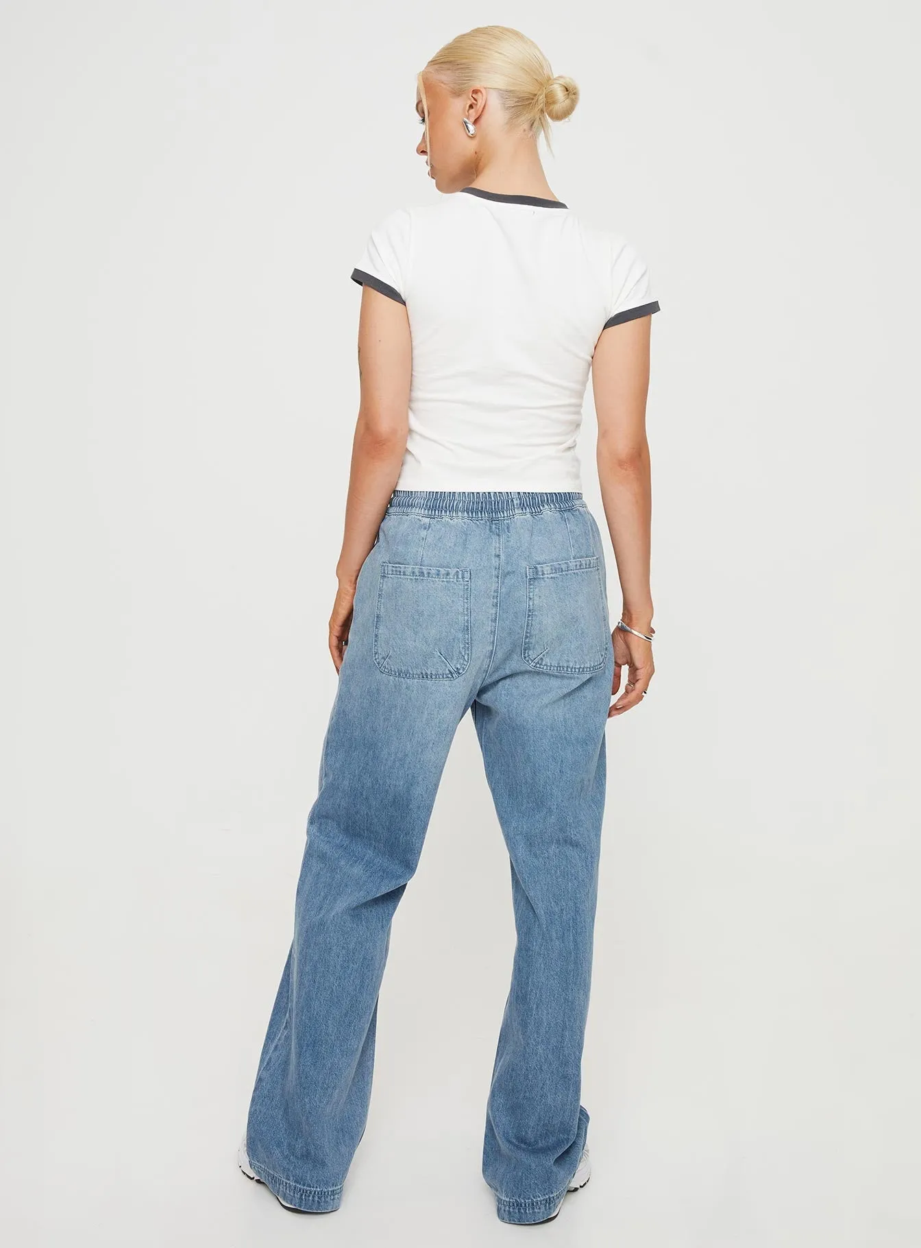 Crisp Look Maves Denim Drawstring Pants Mid Wash