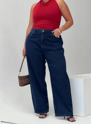 Trendy Apparel Britta Mid Rise Tapered Leg Jeans Dark Wash Curve