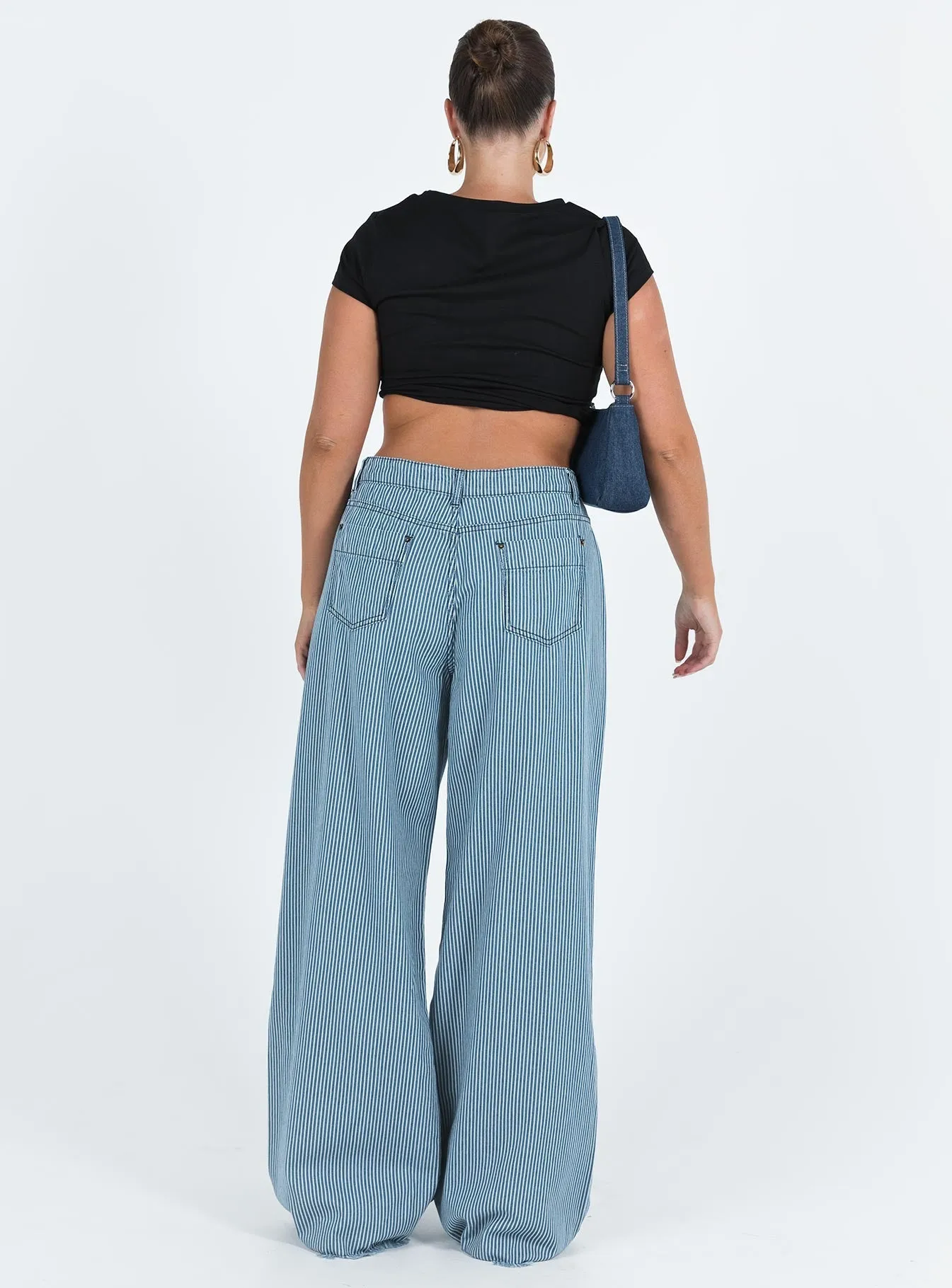 Eivissa Baggy Jeans Blue Denim Stripe Youth Style Office Wear