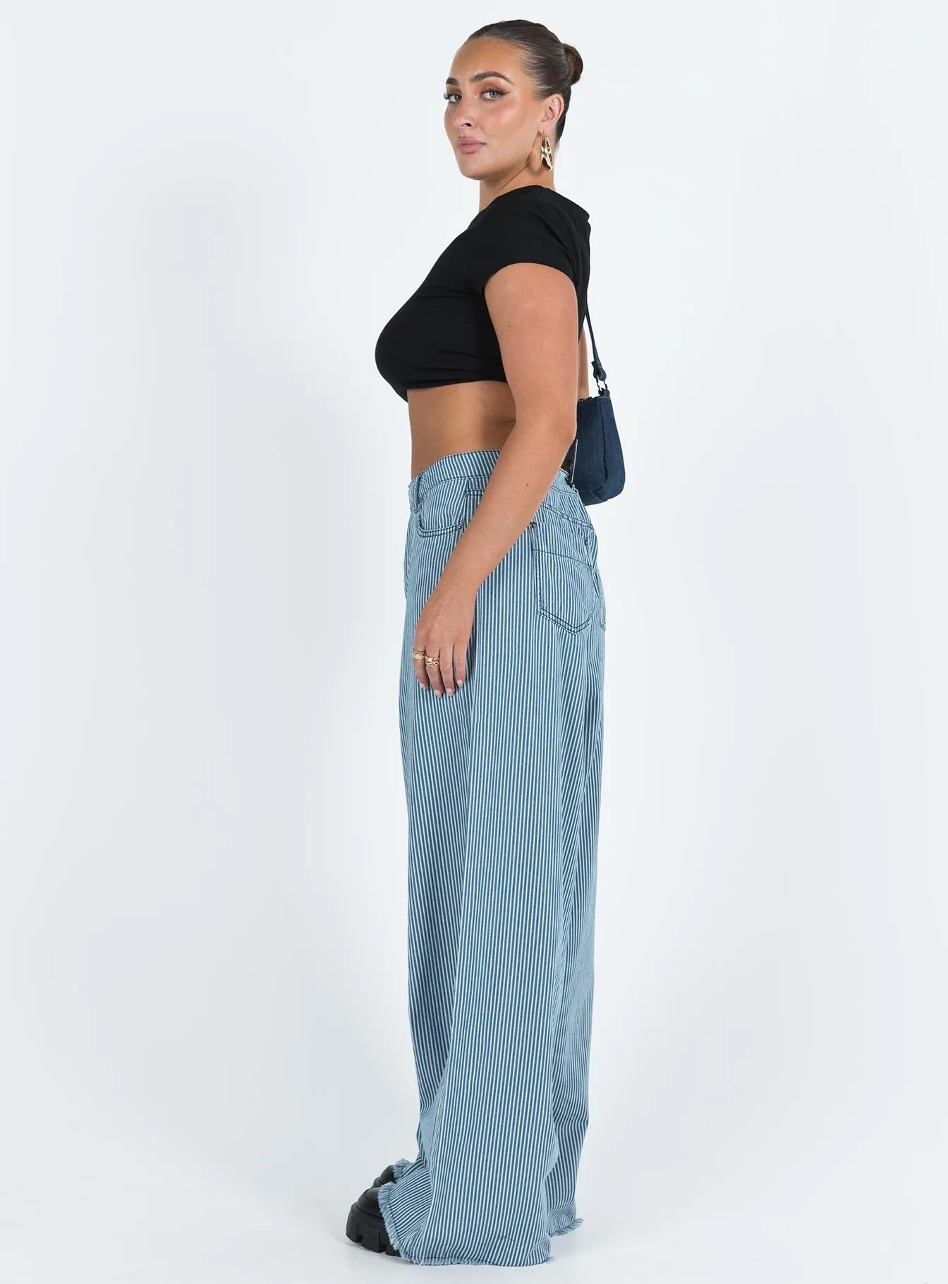 Eivissa Baggy Jeans Blue Denim Stripe Work Outfit