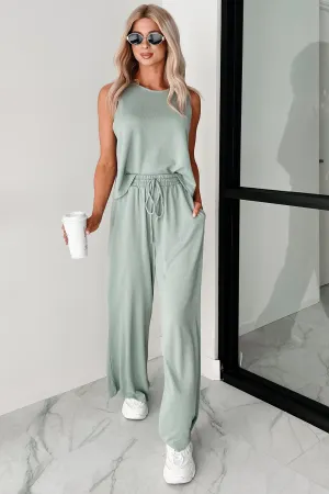 Enhanced Range Motion Sublimation Tech Still As The Stars Two-Piece Ribbed Tank & Pant Set (Sage)