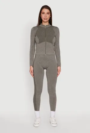 High Waisted Marled Seamless Leggings Petite Size Non See