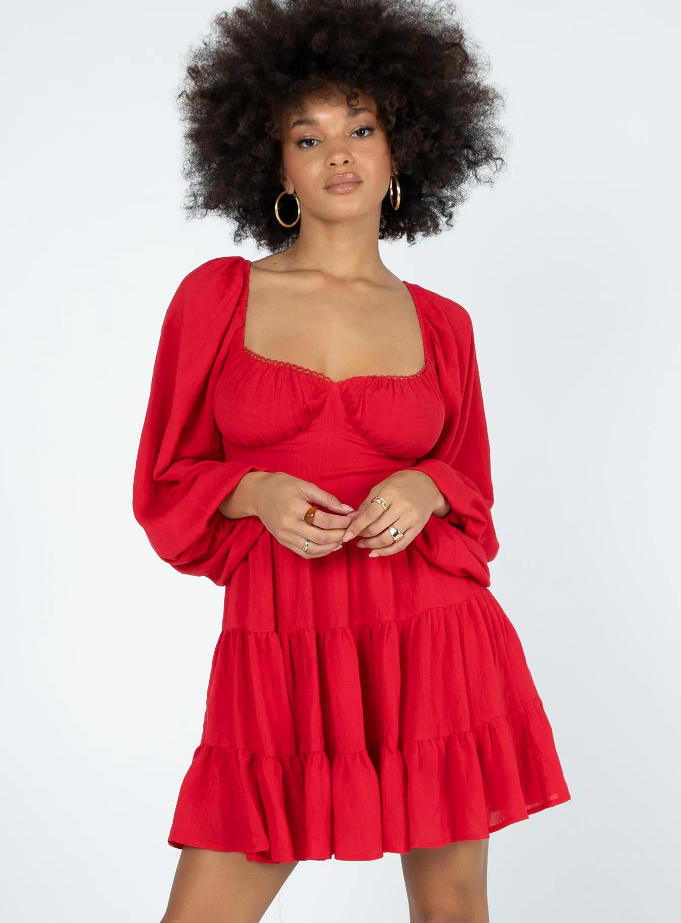 Danny Long Sleeve Mini Dress Red Highlight Zone Glow Soft