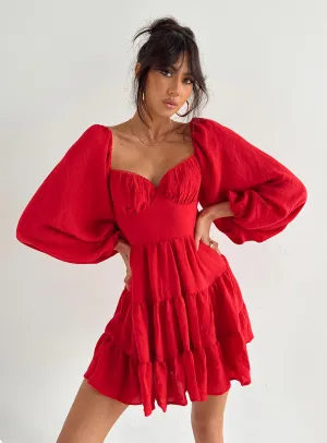 Boho Wear Danny Long Sleeve Mini Dress Red
