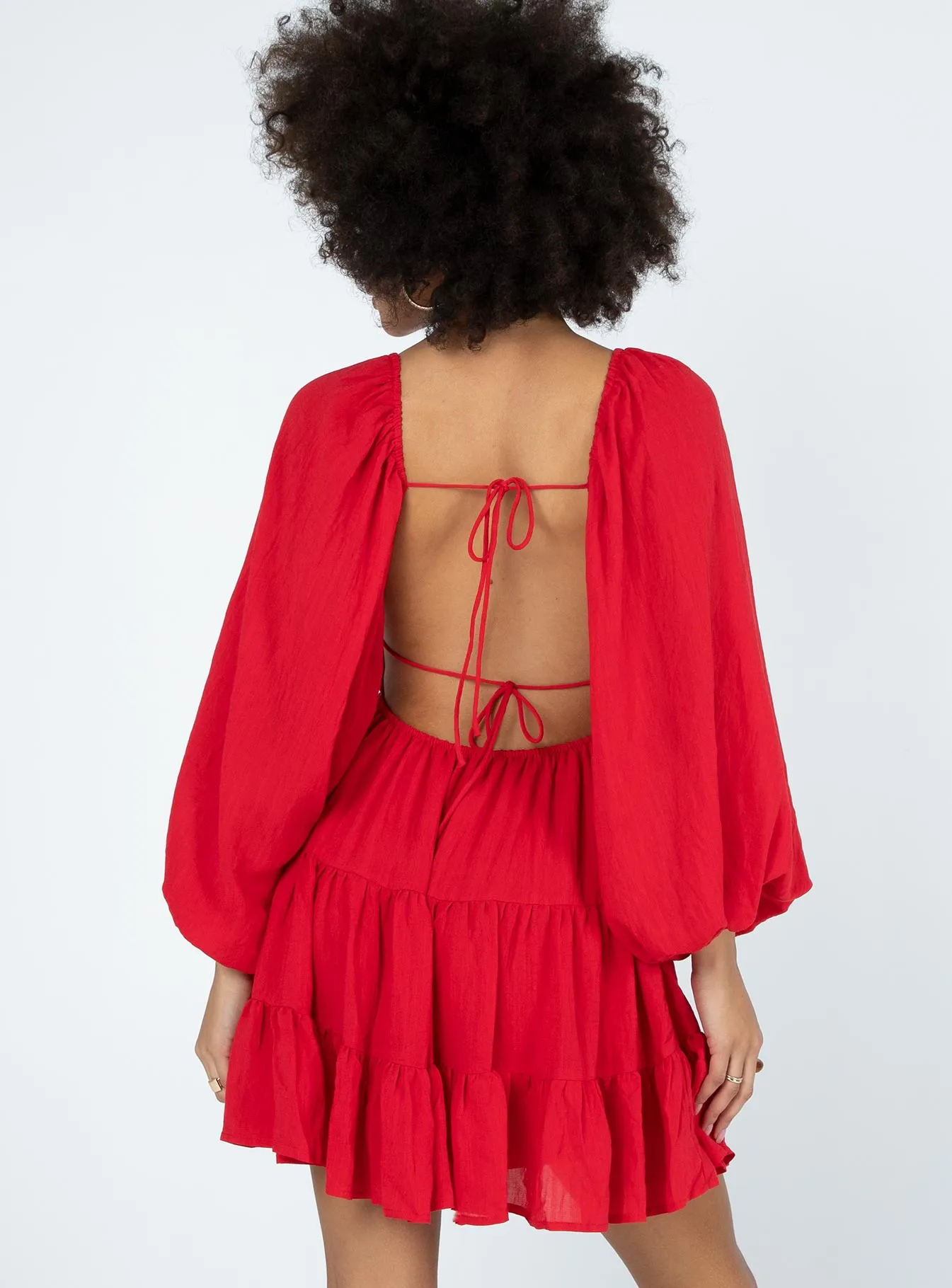 Relaxed mini for warm days Danny Long Sleeve Mini Dress Red