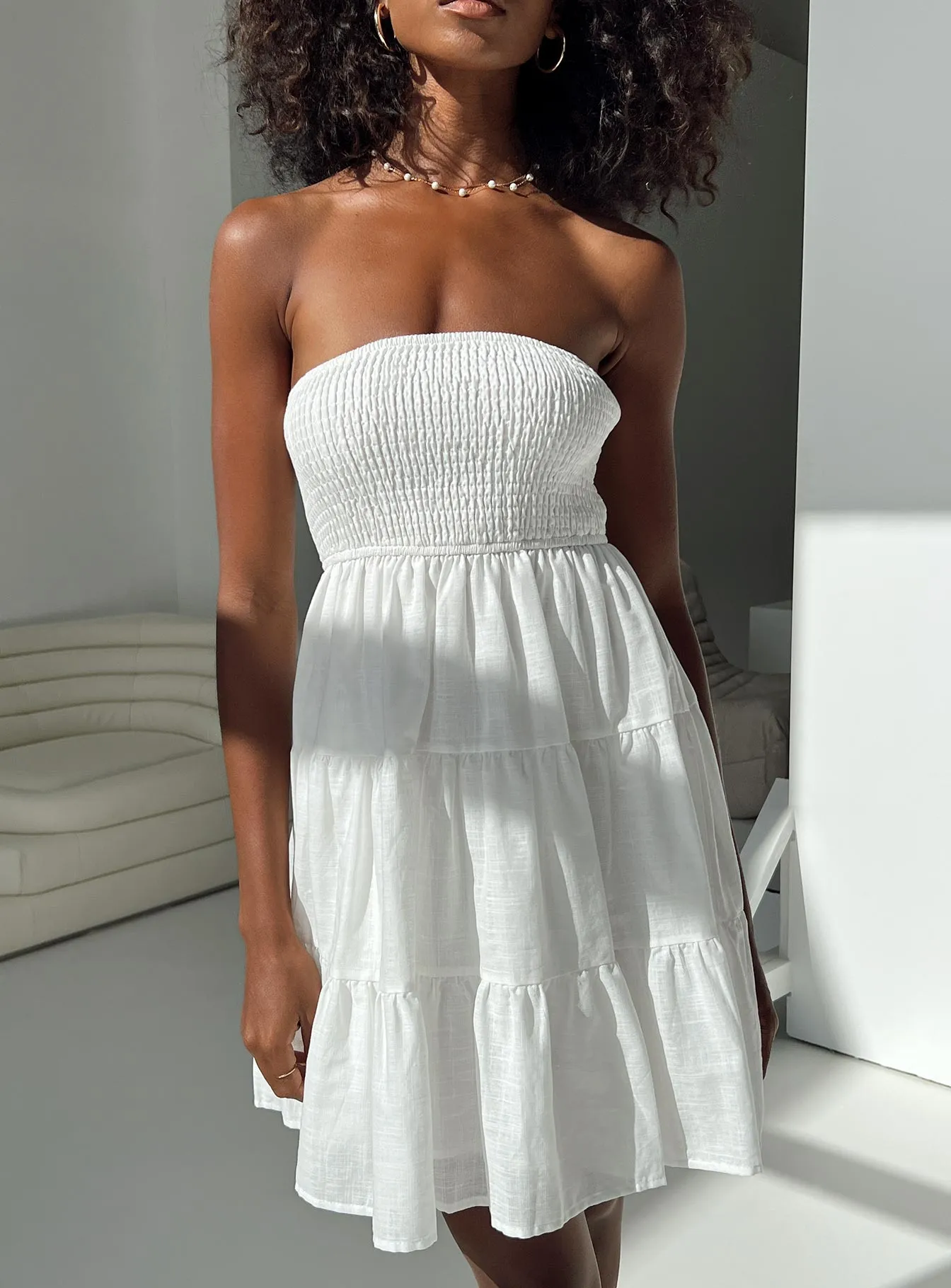 Fahy Strapless Mini Dress White Smart Casual Style Ventilated Underarm Panels