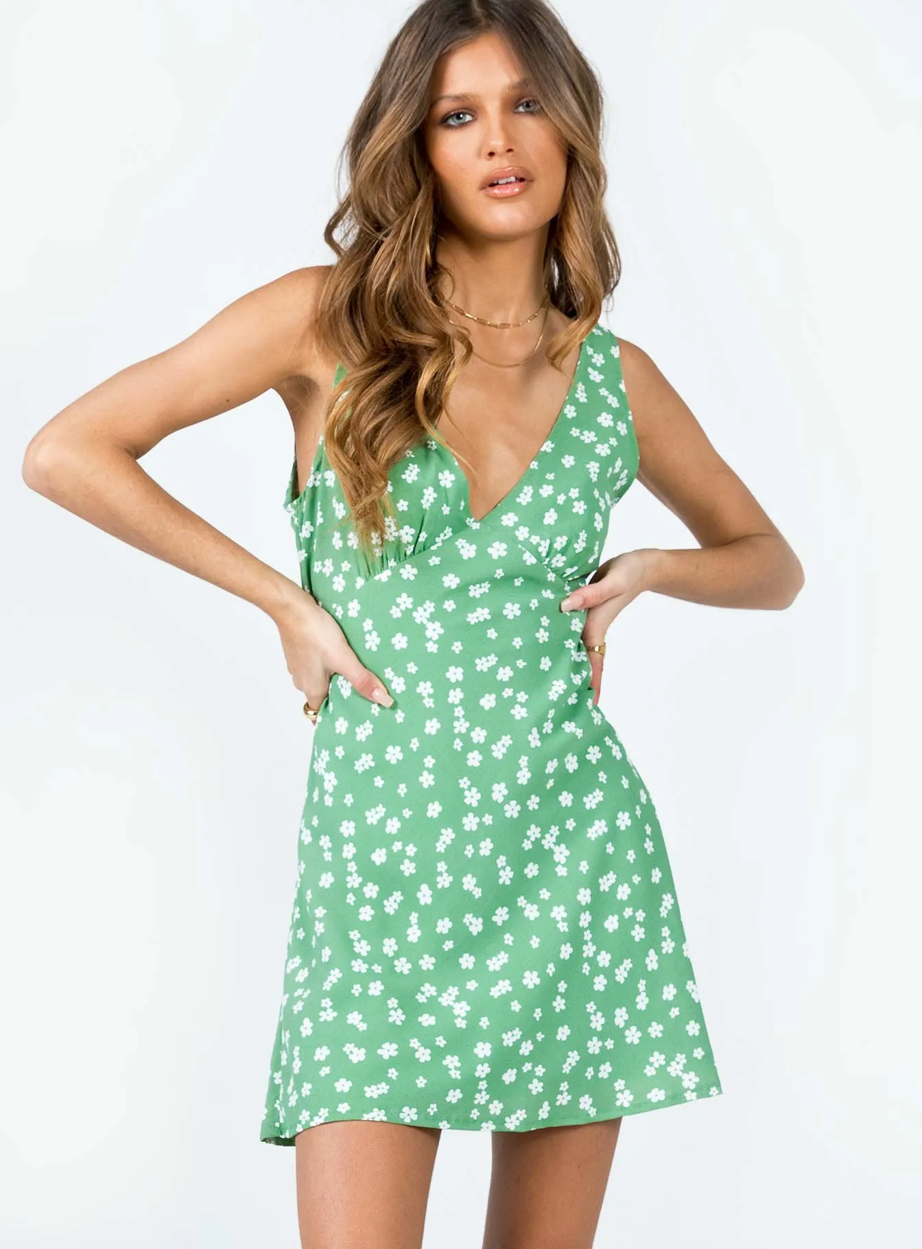 Nellie Mini Dress Sage Floral Invisible Zipper Closure Wrinkle resistant fabric