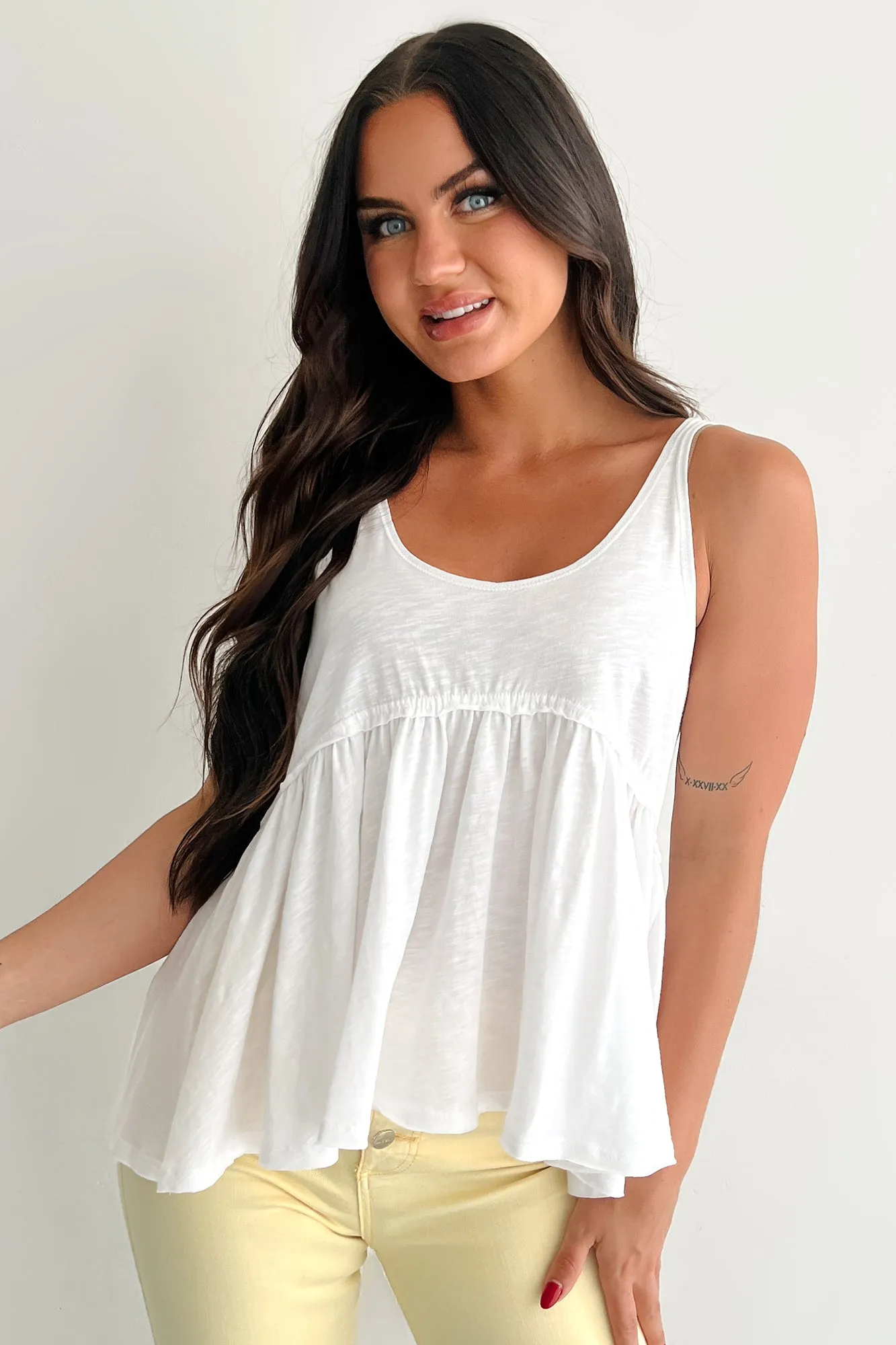 Booked By Brunch Sleeveless Ruffle Top (White) safety enhancement
