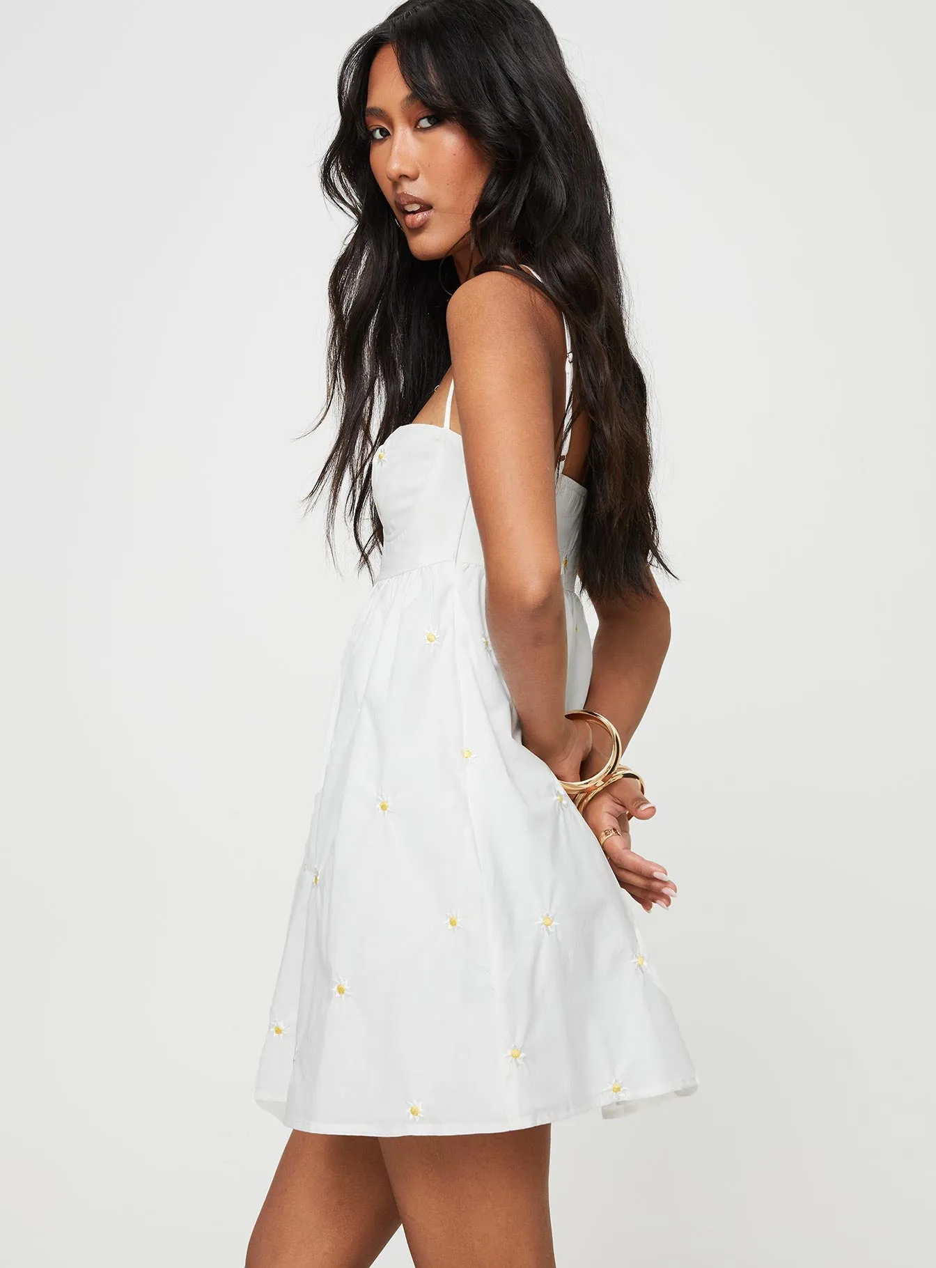 Feminine relaxed mini Foldable Design Addington Floral Mini Dress White