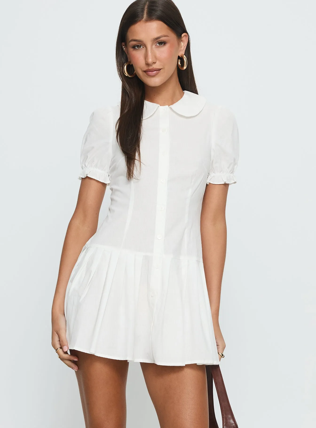 Lisette Pleat Mini Dress White Casual Design Chic Prints