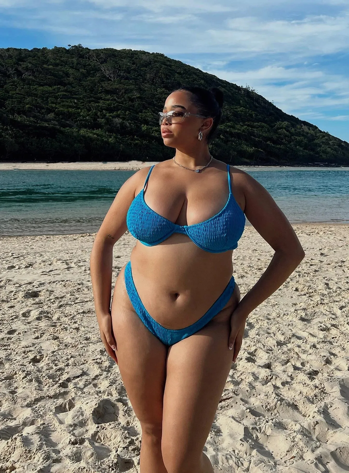 Double Layer Lining Rash Guard Coating Lolita Bikini Bottoms Blue Curve