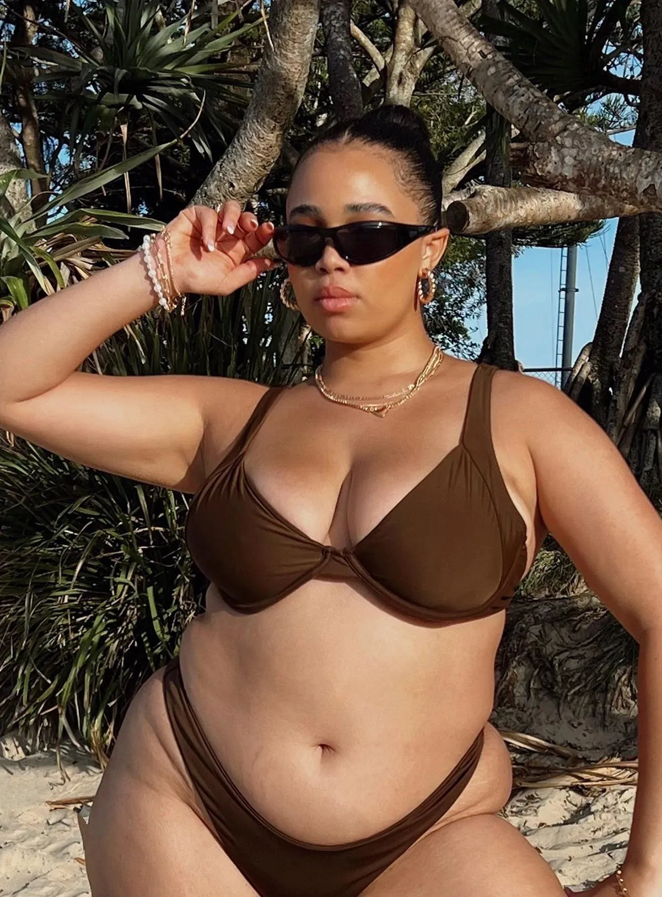 Lolita Bikini Top Brown Curve Reinforced Seams Anti Fade Coating