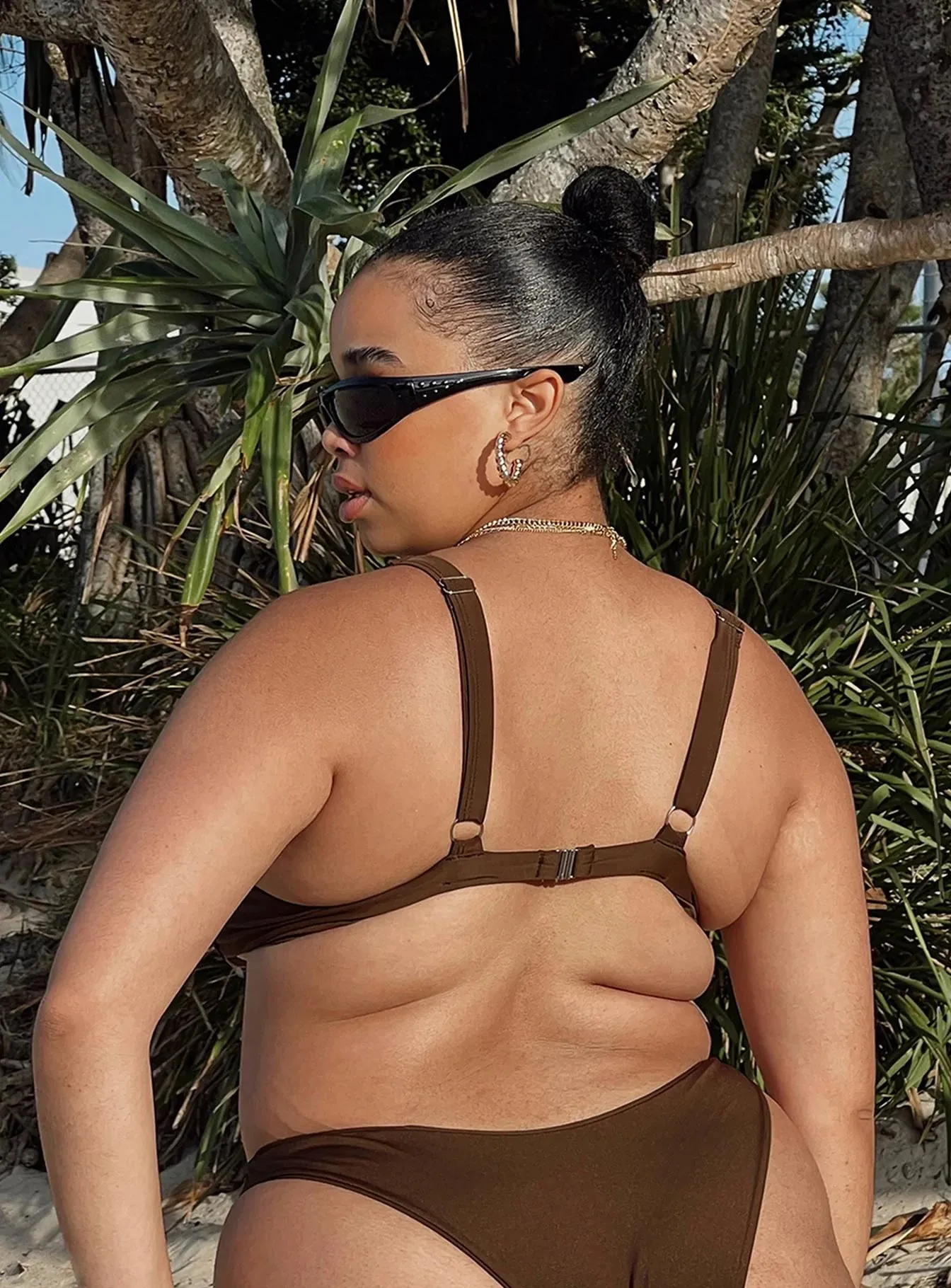 Flat Lock Stitching Racerback Support System Lolita Bikini Top Brown Curve