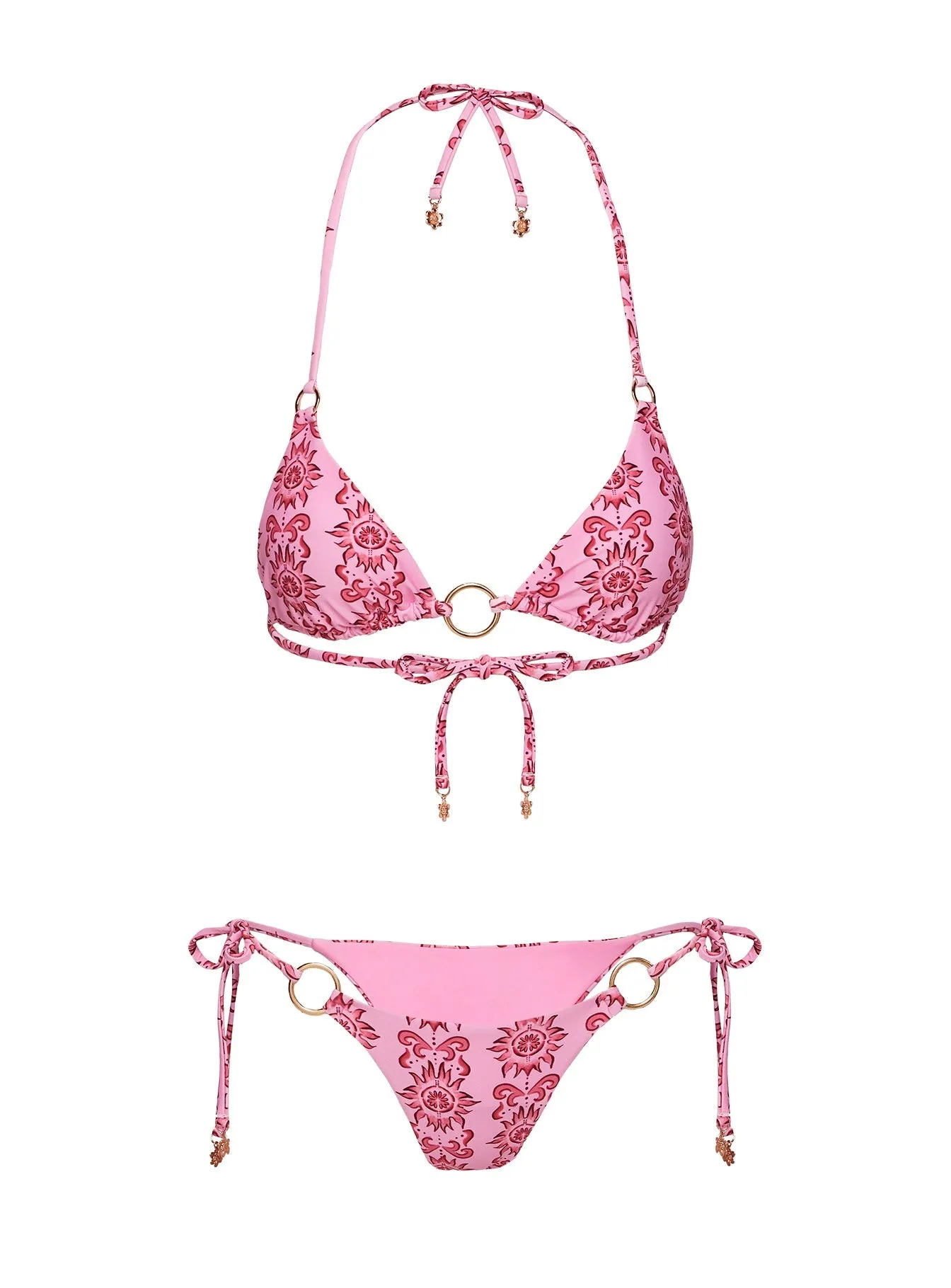Non Restrictive Fit Quick Recovery Fabric Oceanview Ring Triangle Bikini Top Pink