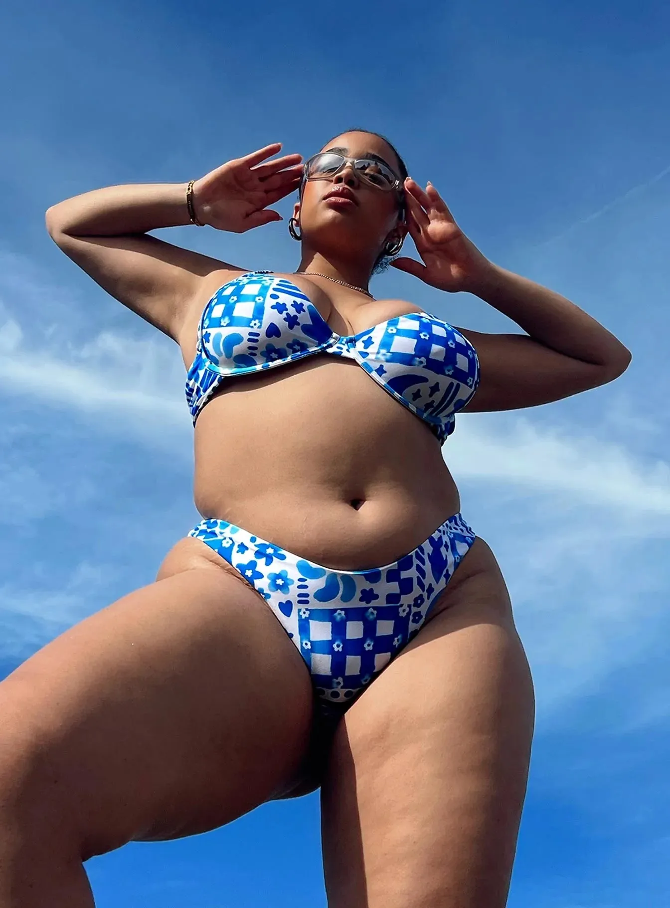 Durable Stitching Flexible Underwire Support Sarah Bikini Bottoms Blue / White Curve