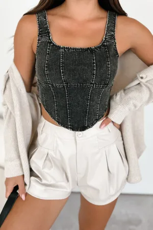 That's Just Karma Denim Corset Top (Black) AbrasionResistant Finish Support - providing