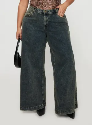 Flex Knit Waist Panel Casual Solution Ziggie Low Rise Baggy Jeans Antique Wash Curve