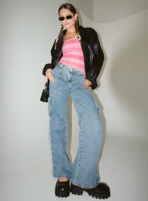 Sandblasted Details Clean Detail Vandana Cargo Jeans Mid Wash Denim