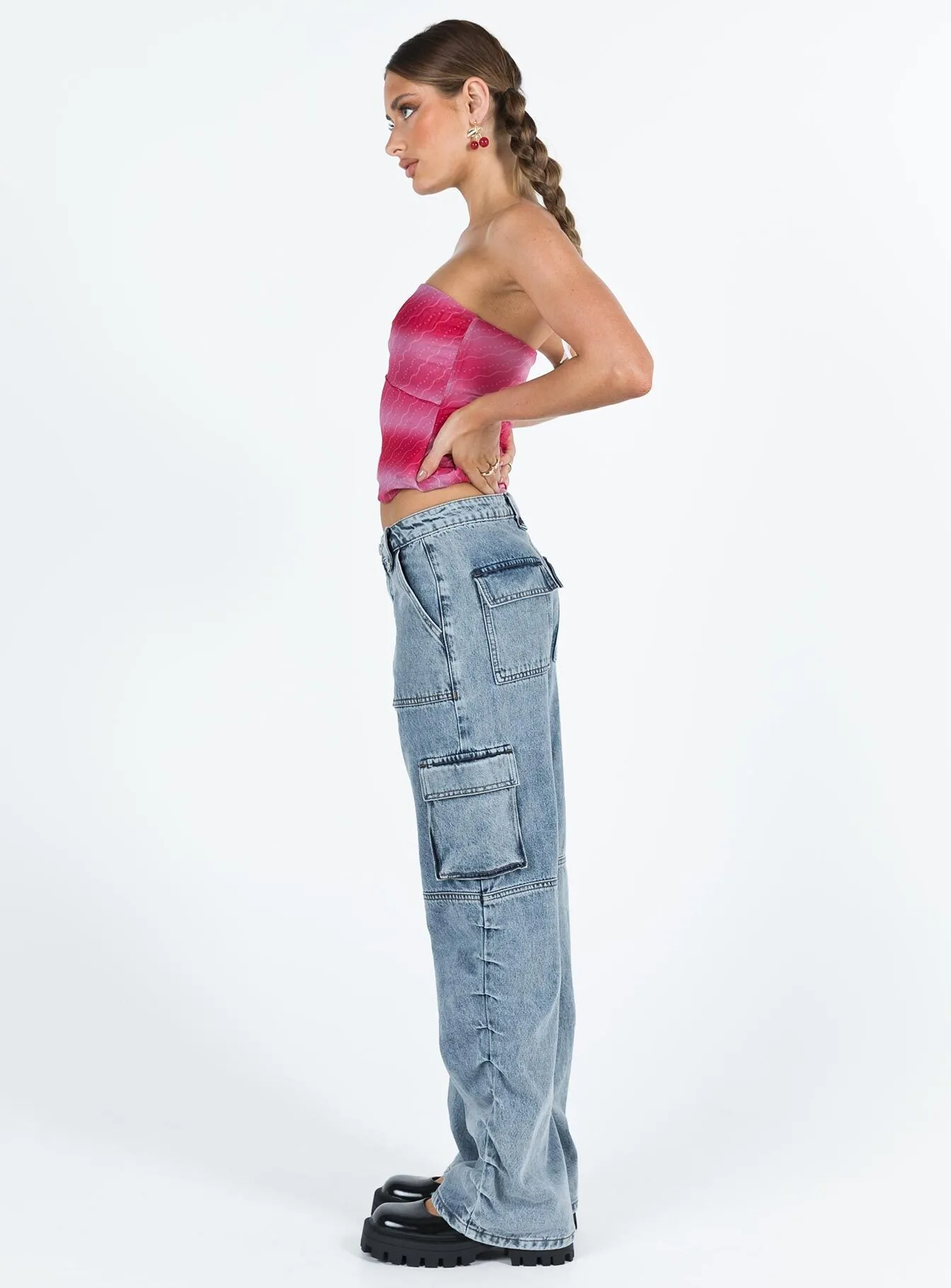 Couple Look Lightweight Vandana Cargo Jeans Mid Wash Denim