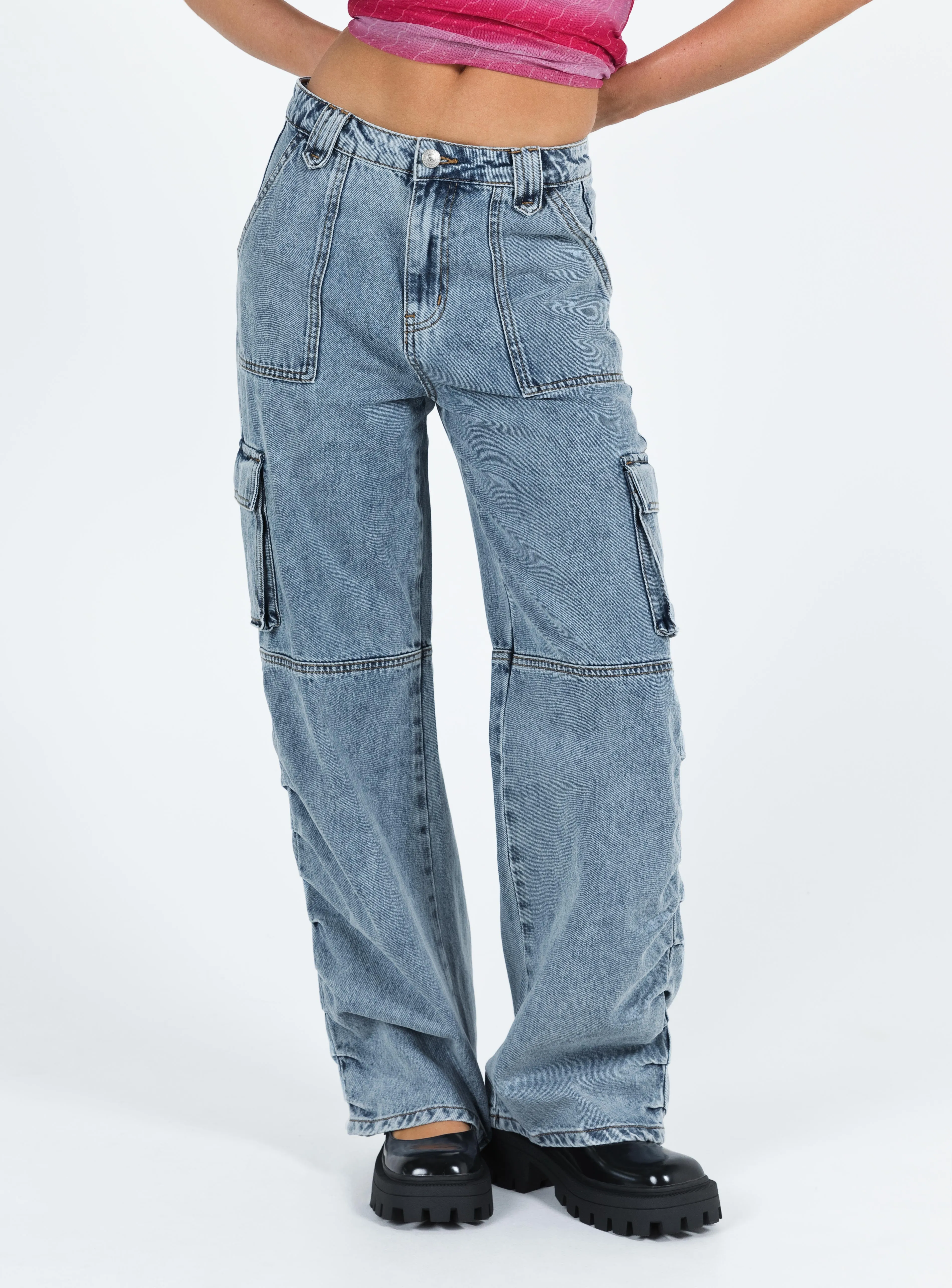 Chill Fit Vandana Cargo Jeans Mid Wash Denim