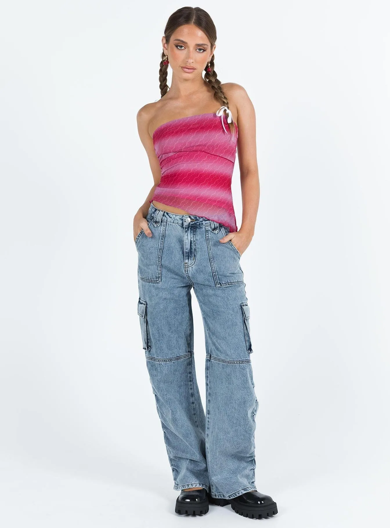 All Fit Design Stretch Soft Vandana Cargo Jeans Mid Wash Denim