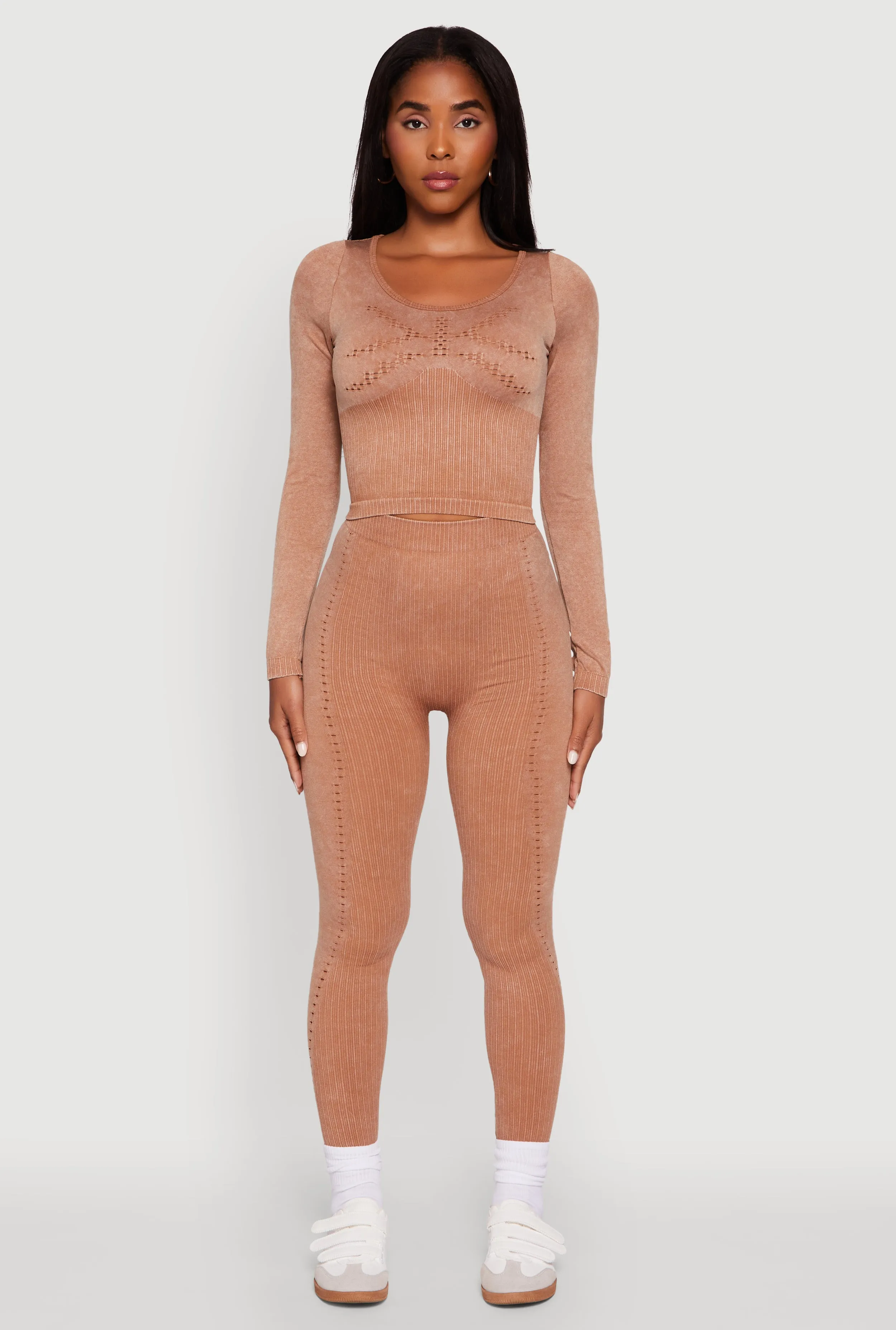Extra Soft Morning Jog High Comfort High Waisted Acid Wash Ribbed Knit Seamless Leggings