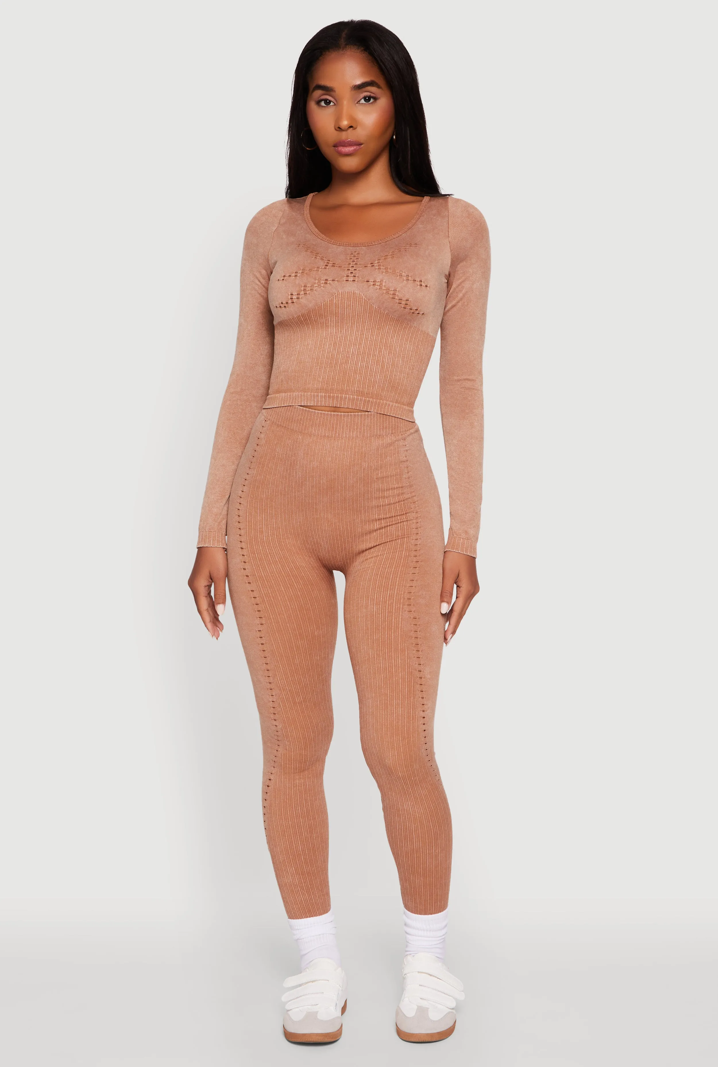 High Waisted Acid Wash Ribbed Knit Seamless Leggings high waisted