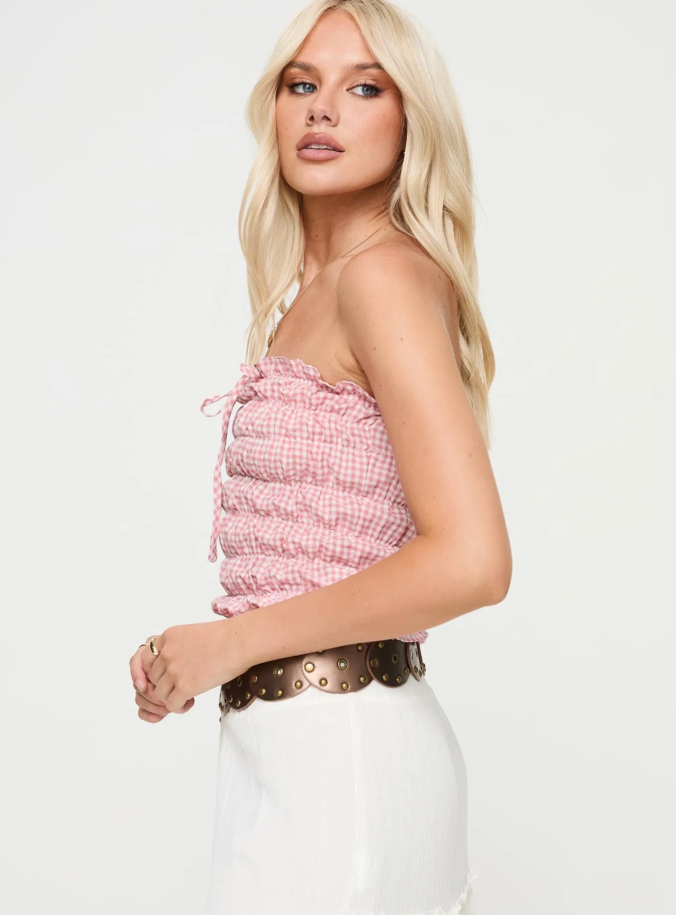 Antibacterial Layton Strapless Top Pink Check