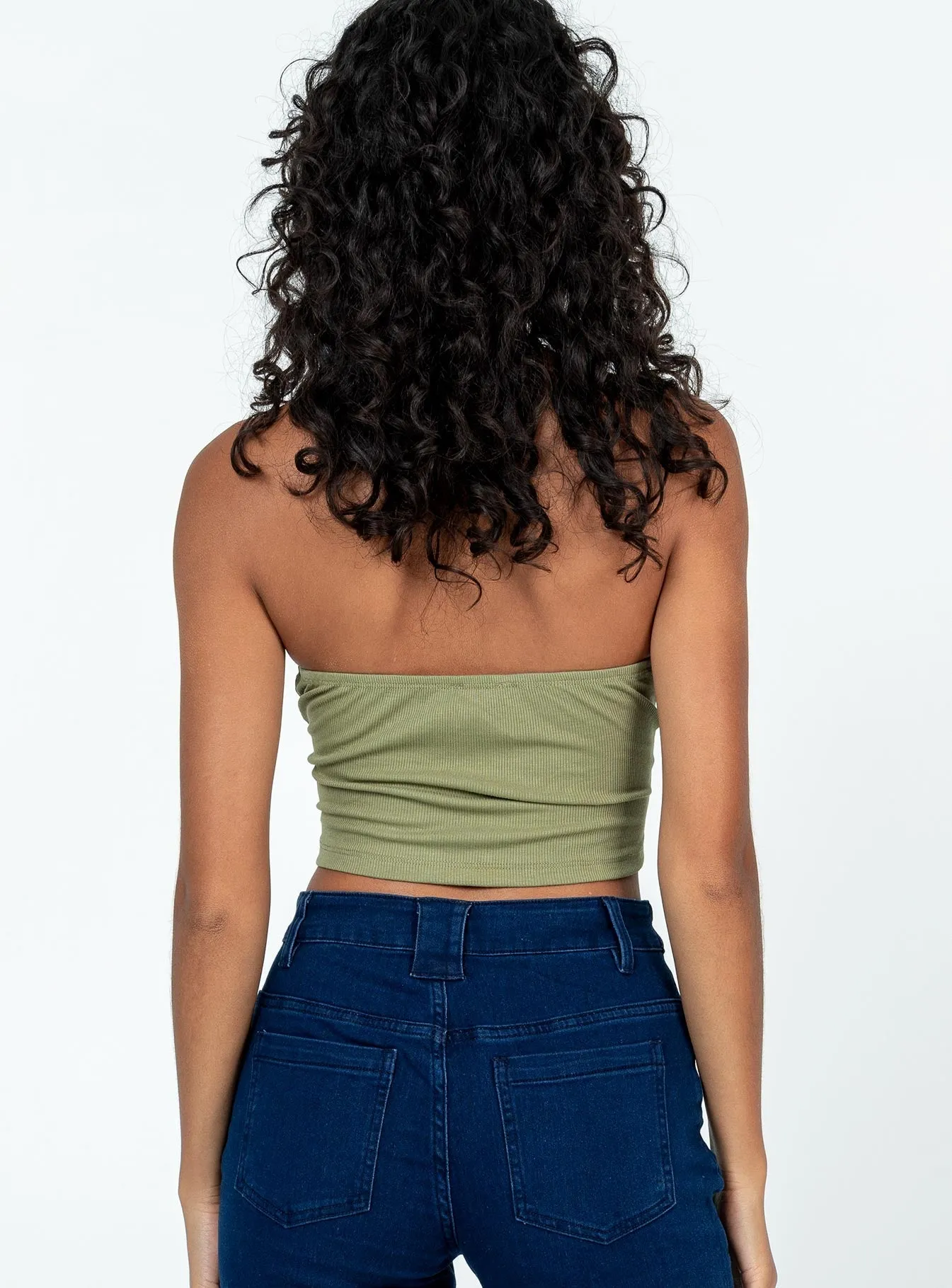 Henney Strapless Top Khaki Wrinkle Resistant Weave