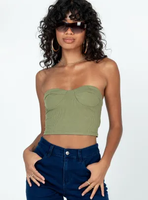Tear Resistant Fiber Blend Henney Strapless Top Khaki