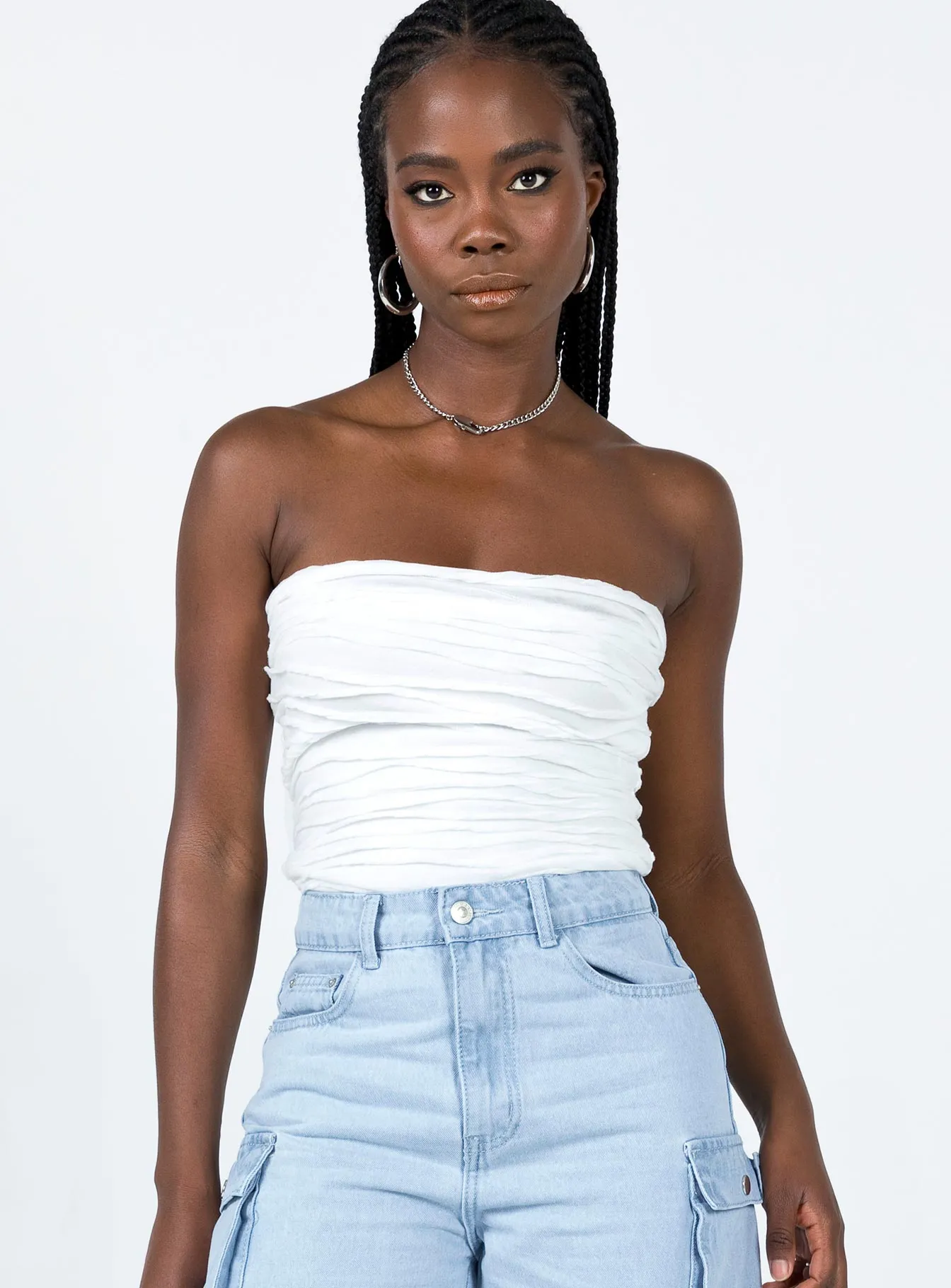Trendy Sweater Cecile Strapless Top White