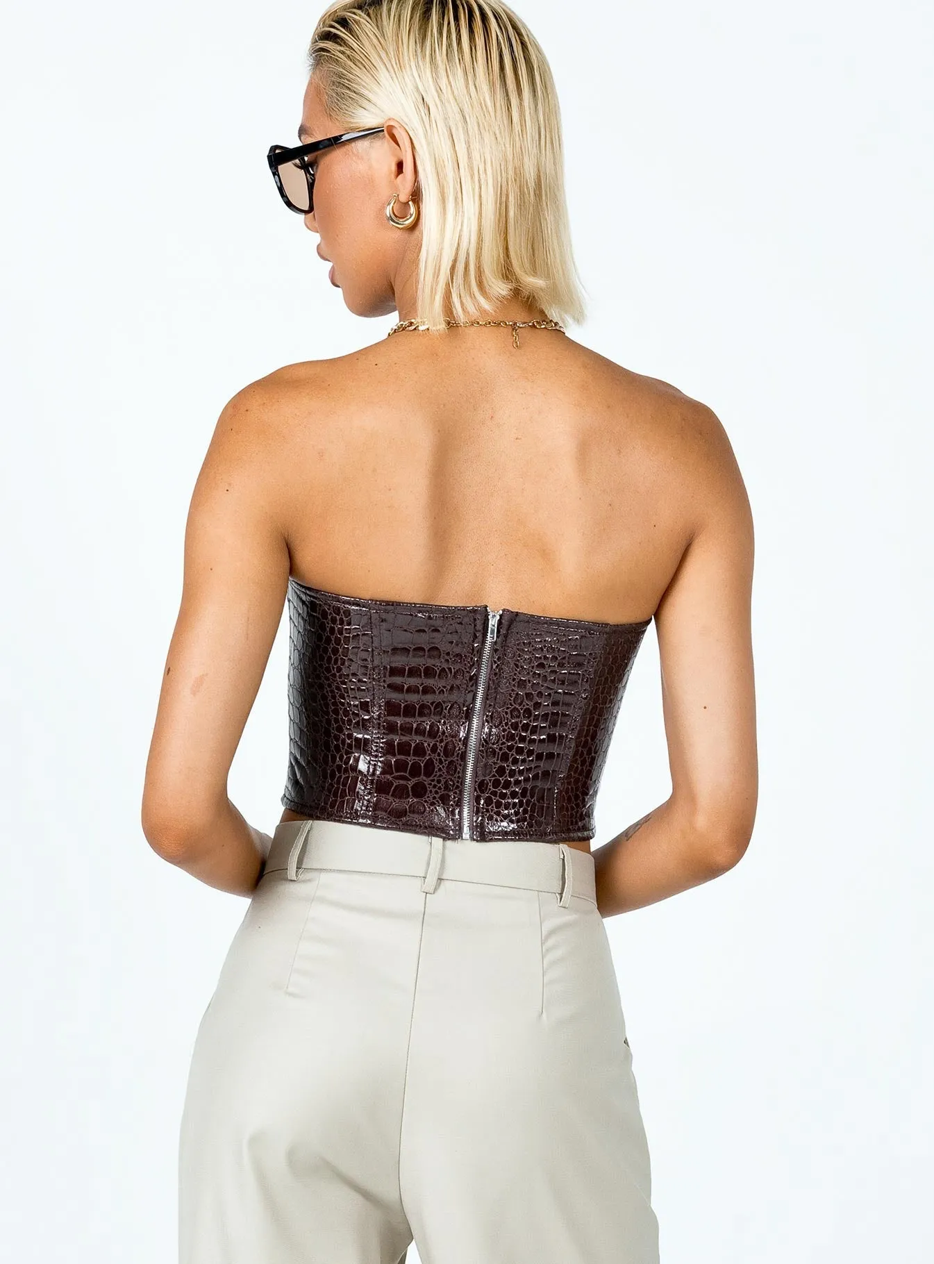 Wear Resistant Edge Motel Dena Top Croc PU Dark Brown